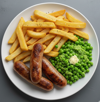 Sausage, Chips & Peas 